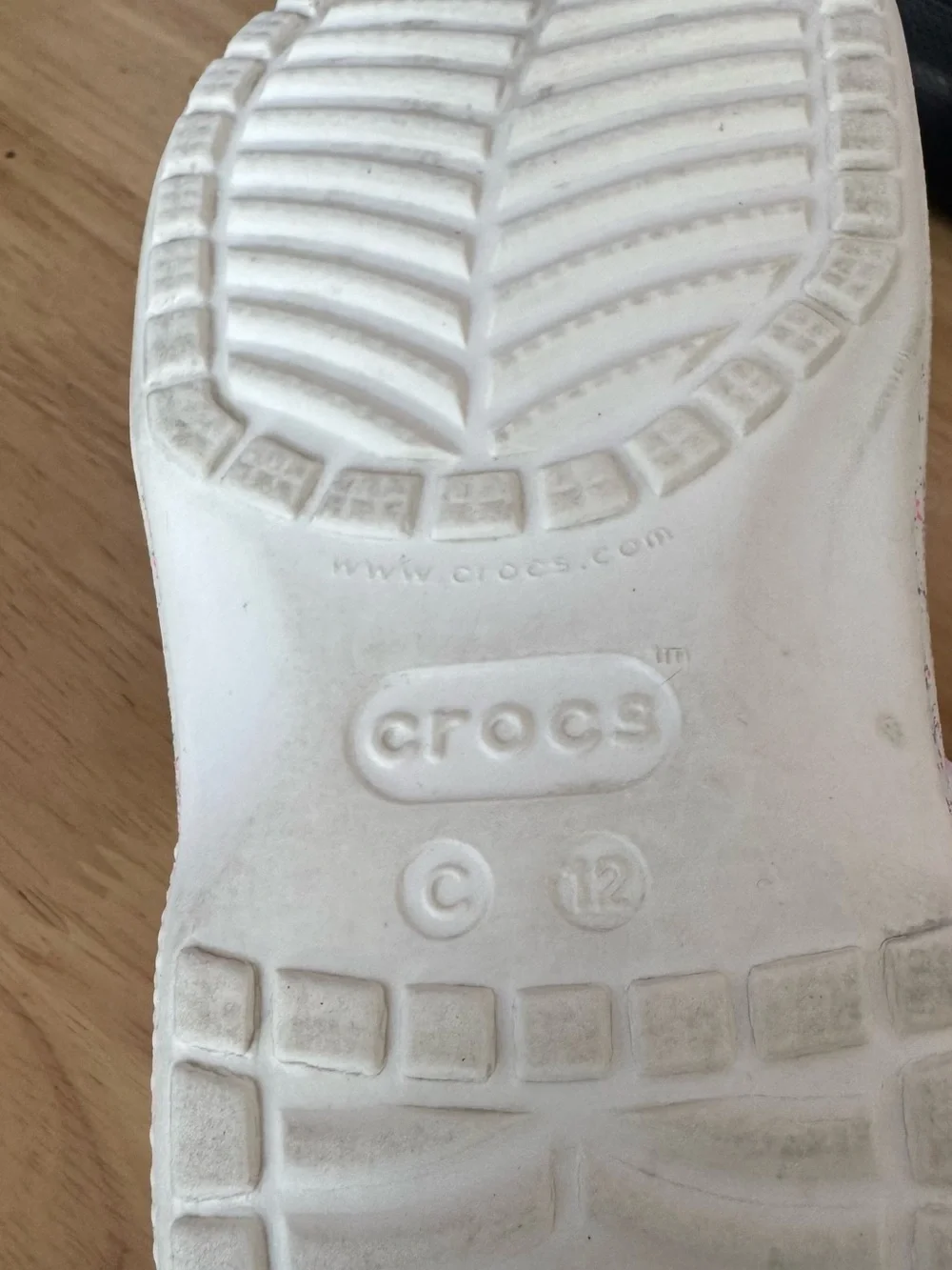 CROCS Kids Glitter Clogs in White with Pink & Silver Sparkle